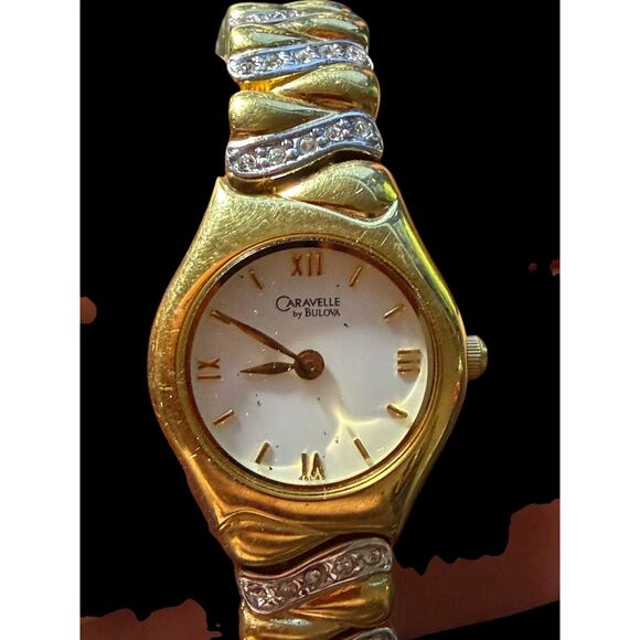 Caravelle by Bulova Women's Gold Tone Rhinestone Quartz Dress Watch Bracelet